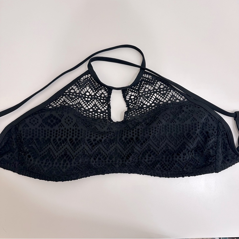 No Boundaries Womens Black Lace Halter Bikini Swimsuit Top Large (11-13)